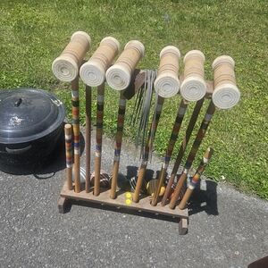Vintage Croquet Set with Mallets and Balls